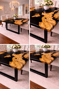 Black <b>Epoxy</b> <b>Resin</b> Dining <b>Table</b> Live Edge Wood <b>Table</b> Handmade Artistic Living Room Furniture Modern Bar Counter Slab - Product Image 5