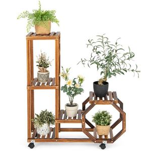Wooden Plant Stand with Wheels Convenient Storage for Indoor Plants - Product Image 1
