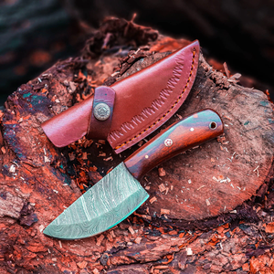 Cuchillo de Caza/Desollador Personalizable OEM de Acero Inoxidable con Mango de Madera Pakka y Funda de Cuero, Hecho a Mano, Marca ZA DAMASCUS MAKERS - Product Image 3