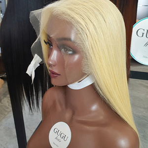 Peluca de Cabello Humano 100% Natural Rubio Platino con Frente de Encaje 13x6, Corte Corto, Gorra Ajustable, Ondas de Agua, con Reflejos 4x4 - Product Image 4