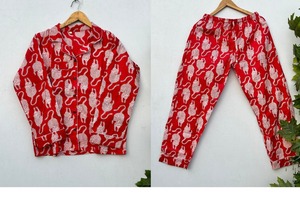 Conjunto de Pijama de Algodón Hecho a Mano para Mujer, Mangas Largas, Cuello en V, Cierre con Cordón, Estampado Floral, Ropa de Dormir Transpirable y Suave - Product Image 4