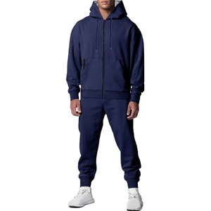 Otoño Invierno conjunto de dos piezas hombres y mujeres Casual polar cálido sólido de gran tamaño hombres cremallera chándal manga larga Deporte Sudaderas con capucha traje - Product Image 1