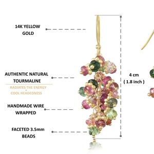 Natural Tourmaline Cluster Drop <b>Earrings</b> 925 Silver <b>Gold</b> Plated Handmade <b>Dangle</b> <b>Earrings</b> for Wedding Party Trendy Gift - Product Image 3