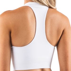 เสื้อครอปท็อปแบบไร้ตะเข็บสำหรับผู้หญิง สีขาว คอแบบผูก สายคล้องคอ ซิป ¼ ตัว เสื้อออกกำลังกายน้ำหนักเบา เหมาะสำหรับโยคะ วิ่ง ฟิตเนส และการฝึกซ้อม - Product Image 5