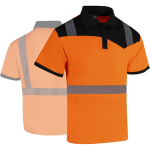 Men's <b>Orange</b> Hi Vis Safety <b>Polo</b> Shirt Short Sleeve Reflective Tape Workwear Quick Dry Knitted Fabric - Product Image 1