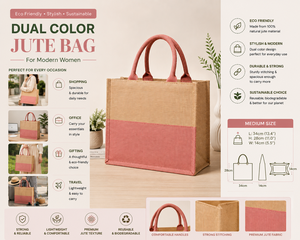 Bolsa de Yute Grande Personalizada de Doble Color con Asas Dobles para Mujer, Bolsa de Compras Reutilizable Ecológica, Elegante y Natural - Product Image 3