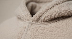 Beige <b>Sherpa</b> <b>Lined</b> Hoodie Pullover Sweatshirt with Front Logo and Pocket Oversized Fit for Winter Casual Wear - Product Image 4