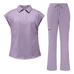 Women Medical Scrub Set Stretch Polo <b>Top</b> Cargo Pants Nursing Uniform Moisture Wicking Healthcare Workwear Custom Logo - Product Image 3