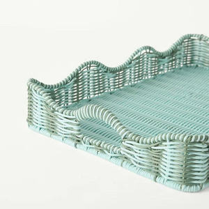 Plateau rectangulaire en rotin fait main, vert sauge, pour table basse, centre de table et décoration, vente en gros exclusive - Product Image 2