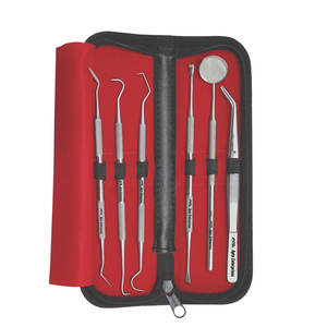 Kit d'hygiène dentaire professionnel pour un soin buccal en profondeur avec un nettoyeur de gencives, un détartreur en forme de faucille, une sonde dentaire, un grattoir à tartre et un miroir buccal - Product Image 1