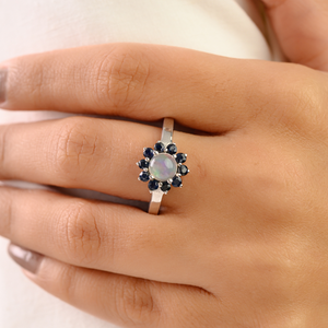 Authentic <b>Opal</b> Stone Cluster <b>Ring</b> for Women Solid 925 Sterling <b>Silver</b> Unique Design Wedding Engagement Gift Fine Jewelry - Product Image 2