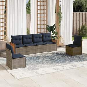 Poly Rattan Garden <b>Sofa</b> <b>Set</b> With Cushions Gray Outdoor Furniture Contemporary Design 6 Piece - Product Image 1