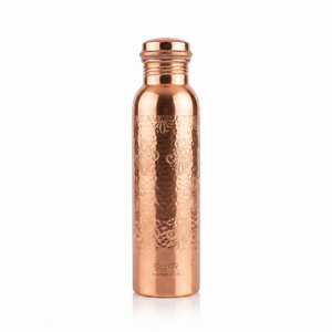 Botella de Agua de Cobre Premium con Patrón Ornamental Antiguo, Tapa de Rosca Hermética, Frasco Ayurvédico Reutilizable para Viajes y Hogar - Product Image 1