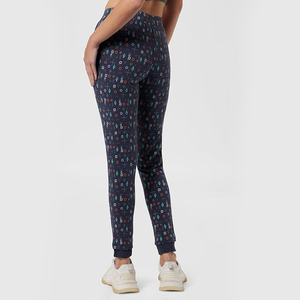 Pantalon de jogging double couche pour femme, taille haute, cordon de serrage, bas élastiqué, coupe ajustée, respirant, coton et élasthanne - Product Image 2