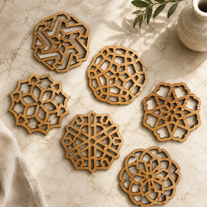 Posavasos de Madera con Diseño de Pétalos, Corte Láser, Madera Sólida Premium, Resistente al Calor, Protector de Mesa Floral, Decorativo - Product Image 5