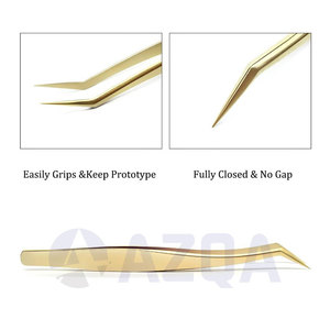 Pince à épiler tendance en acier inoxydable doré pour extensions de cils, volume intense, à angle, pour une préhension parfaite et lisse pour la création de fans de cils - Product Image 3