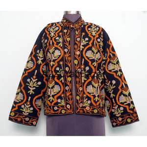 Veste matelassée en coton indien brodé pour femme, automne/hiver, écologique, respirante, manches longues, longueur normale, Cotrise - Product Image 1