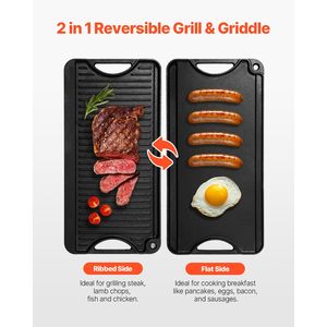 20x10 Inch Pre-Seasoned Cast Iron Reversible Grill/Griddle Portable Rectangular <b>Pan</b> <b>Handle</b> Family Cookware for BBQ Portable - Product Image 2