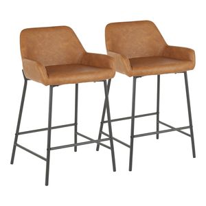 Set di 2 Sgabelli da Bar Daniella in Metallo Nero Industriale e Ecopelle Cammello - Product Image 1
