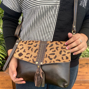 Haute qualité imprimé léopard en cuir véritable gland sac à bandoulière pour femmes haut Original luxe cuir de vachette bracelet sac à main - Product Image 2