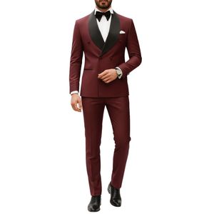 Elegante Traje de Esmoquin Borgoña para Hombre con Solapa de Chal, Dos Piezas, Blazer Rojo Vino para Gala Nocturna, Traje de Novio para Boda - Product Image 5