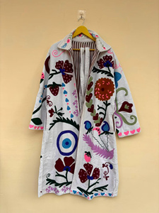 Chaqueta Blusón de Terciopelo Bordado para Mujer, 100% Algodón, Relleno con Patrón Floral, Reversible, Cuello en V, Manga Larga, Ropa de Invierno Elegante - Product Image 1