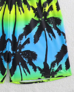 Tropical Palm Print Boys Swim Set Green Short Sleeve Top and Shorts Casual Summer Outfit - Product Image 5