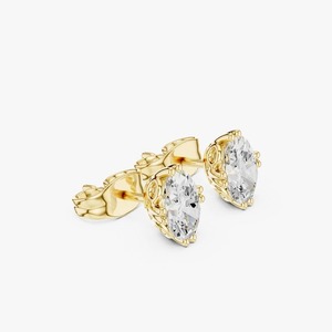 Boucles d'oreilles clous en diamant de laboratoire taille ovale 1,00 carat total, or jaune 9K, solitaire à 6 griffes, vente en gros, bijoux fins OEM - Product Image 3