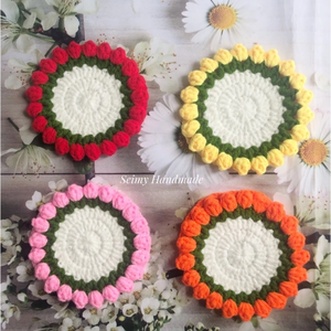 Sous-verre en laine crochetée classique fait main, 5 mm, rond, pour boissons, décoration de table, cadeau écologique, fabriqué au Vietnam - Product Image 2
