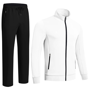 Conjunto Deportivo para Hombre 2026, Blanco y Negro, Manga Larga, Cierre de Cremallera, Cuello Alto, Estilo Casual, Transpirable, Color Sólido, para Otoño - Product Image 3