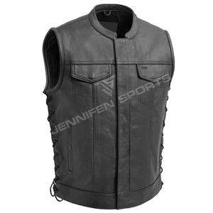 Gilet de motard réversible en cuir noir délavé style Anarchy Outlaw pour homme, sans manches, idéal pour la course moto, les cruisers et les clubs. - Product Image 1