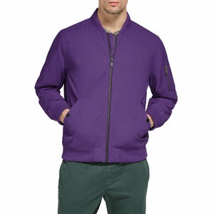 Blouson bomber à capuche pour homme, couleur violette, fermeture éclair légère, poche avant, vêtement décontracté pour l'automne, matière polyester, coupe classique - Product Image 1