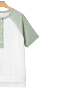 Women <b>White</b> Mint Green Raglan Sleeve Henley T Shirt Cotton Blend Short Sleeve Casual Summer Top Comfortable Lightweight <b>Tee</b> Wear - Product Image 4