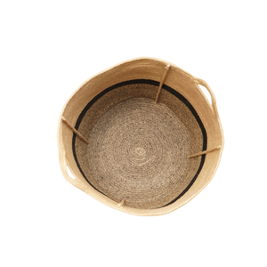 Panier à linge en jute naturel écologique, corbeille de rangement pour vêtements en corde tressée tricolore avec poignées - Product Image 2