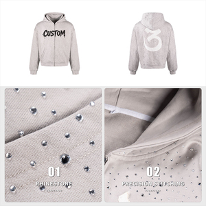Custom Printed White <b>Hooded</b> <b>Zip</b>-Up Sweatshirt Men Oversized Crop Fit Dot Pattern Breathable Knitted Cotton Streetwear Style - Product Image 2