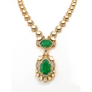 Conjunto de Collar y Pendientes de Plata 925 con Colgante de Lágrima de Esmeralda Grande y Circonitas Cúbicas Estilo Victoriano, Chapado en Oro Antiguo, Hecho a Mano para Novias Indias - Product Image 2