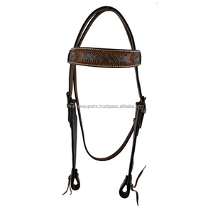 Venta caliente hecho a mano 100% cuero genuino Western Headstall con trabajo de tejer al por mayor fabricante proveedor - Product Image 4