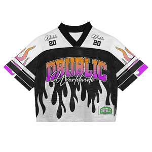 Oversized <b>T</b> <b>Shirts</b> Custom Men's <b>Gothic</b> Streetwear Y2K Oversized Mesh <b>T</b>-<b>shirt</b> Football Jersey Style with Printed Design & V Neck - Product Image 5