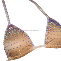 Strass dégradé Beige Performance porter extrême chaud Bikini soutien-gorge Burlesque Triangle tenues pour fête décapant exotique