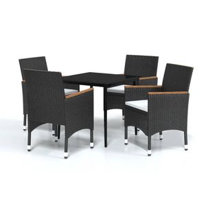 Ensemble de salle à manger de jardin de taille moyenne en rotin PE noir, collection de meubles d'extérieur élégante - Product Image 2