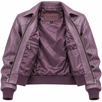 Veste en cuir véritable violet mauve pour femme, en peau d'agneau souple, col rabattable, poches zippées, ourlet côtelé, vêtement d'extérieur, fournisseur Darkry