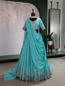 Lehenga Choli de Georgette con Bordado Pista Color Star - Product Image 3