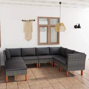 Grand ensemble de salon de jardin en rotin PE gris avec housses amovibles - Product Image 1