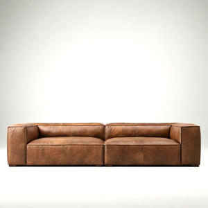 Canapé modulaire en cuir de luxe de conception italienne, en cuir pleine fleur véritable, sectionnel avec profil bas et coussins surdimensionnés - Product Image 5