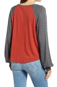 Haute qualité dames décontracté été vêtements d'extérieur t-shirts mode couleur bloc à manches longues raglan t-shirt pour femmes Plaid Applique - Product Image 2