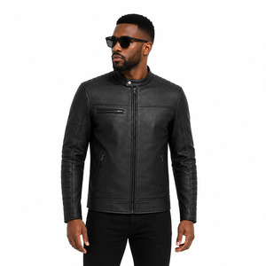 Blouson de motard en cuir véritable pour homme avec logo personnalisé, noir mat, épaulettes rembourrées, bras matelassés, manteau de moto, marque privée, vente en gros - Product Image 3