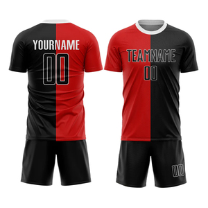 Uniformes de Entrenamiento de Fútbol BIN FATEH, Sublimación Negra y Roja, Camiseta de Fútbol Transpirable de Manga Corta Unisex, Pantalones Cortos - Product Image 1