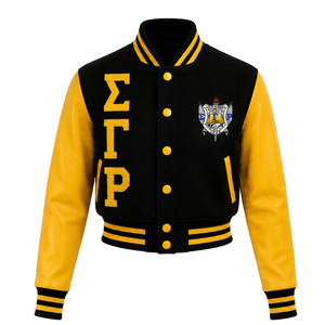 เสื้อแจ็คเก็ตบอมเบอร์ผ้าซาติน Sigma Gamma Rho สำหรับผู้หญิง น้ำหนักเบา ซิปเต็มตัว สไตล์ลำลอง แฟชั่นสำหรับชมรมนักศึกษา รับสกรีนโลโก้ ขายส่ง - Product Image 1