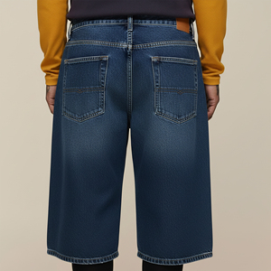 Hot Selling Custom Made Blue Stone Washed <b>Baggy</b> Style Denim <b>Jorts</b> For Men Streetwear Breathable High Street Style Denim Shorts - Product Image 3