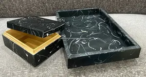 Caja de bandeja de resina rectangular Premium, bandeja decorativa de madera con incrustaciones de hueso hechas a mano para Hotel, restaurante, cocina y uso diario - Product Image 3